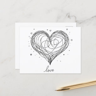Postal Whimsical Line Art Heart with "Love"
