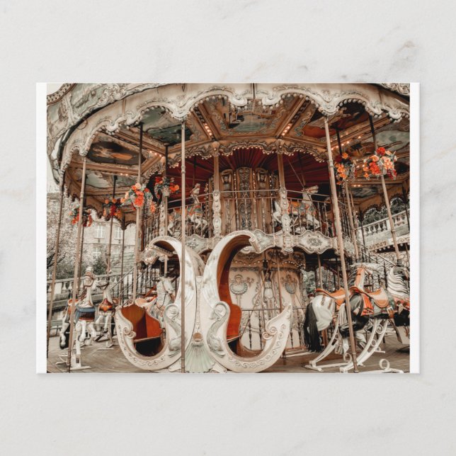 Postal Whimsical Merry Go Round Paris Francia (Anverso)