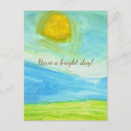 Postal Whimsical Naive Art Sun Landscape