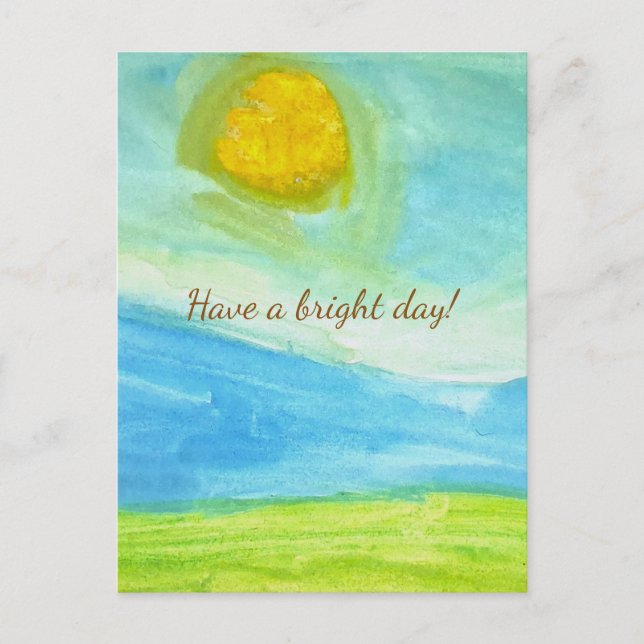 Postal Whimsical Naive Art Sun Landscape (Anverso)