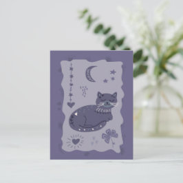 Postal Whimsical Night Cat Folk Art Postcard