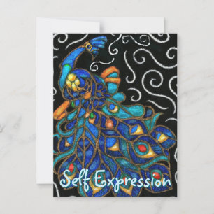 Postal Whimsical Peacock Chalk Pastel Bird Personalizado