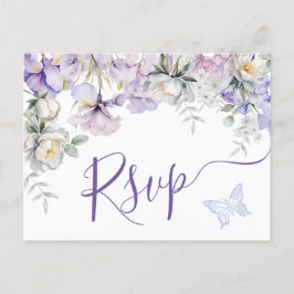 Postal Whimsical Purple Floral Romántica Wedding RSVP
