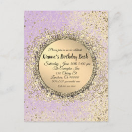 Postal Whimsical Purpurinoso Stars Lavender Cumpleaños