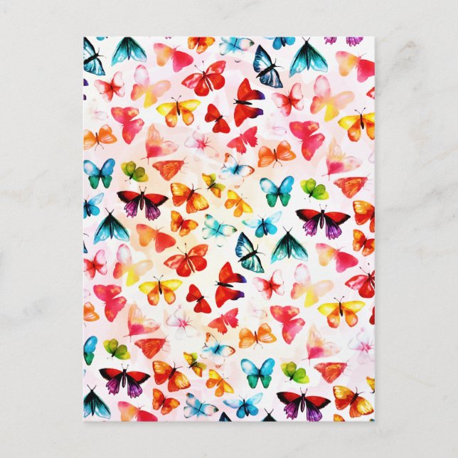Postal Whimsical Rainbow Forest Butfly acuarela (Anverso)