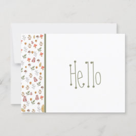 Postal Whimsical Red Green Brown Mushroom y Acorn