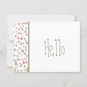 Postal Whimsical Red Green Brown Mushroom y Acorn