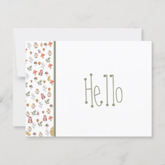 Postal Whimsical Red Green Brown Mushroom y Acorn