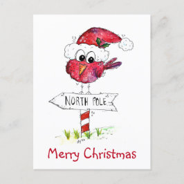 Postal Whimsical Red Navidad Bird