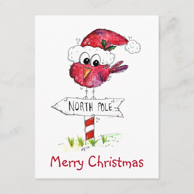 Postal Whimsical Red Navidad Bird (Anverso)
