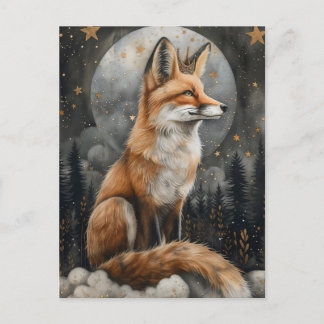 Postal Whimsical Regal Red Fox en Mística Luz de la Luna