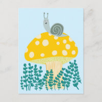 Whimsical Snail on Magch Mushroom Cute