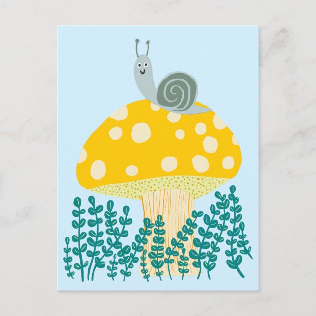 Postal Whimsical Snail on Magch Mushroom Cute (Anverso)