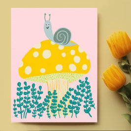 Postal Whimsical Snail on Magch Mushroom Cute