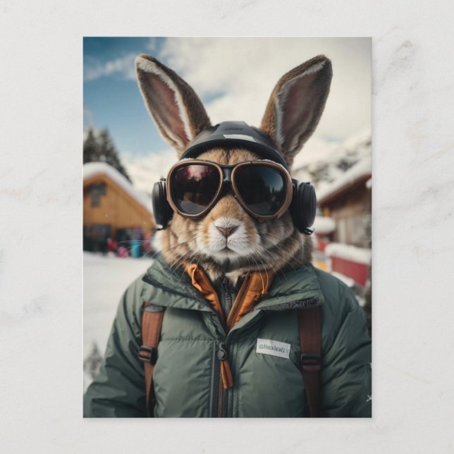Postal Whimsical Snowboarding Bunny (Anverso)