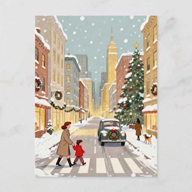 Postal Whimsical Snowy City Street Christmas (Anverso)