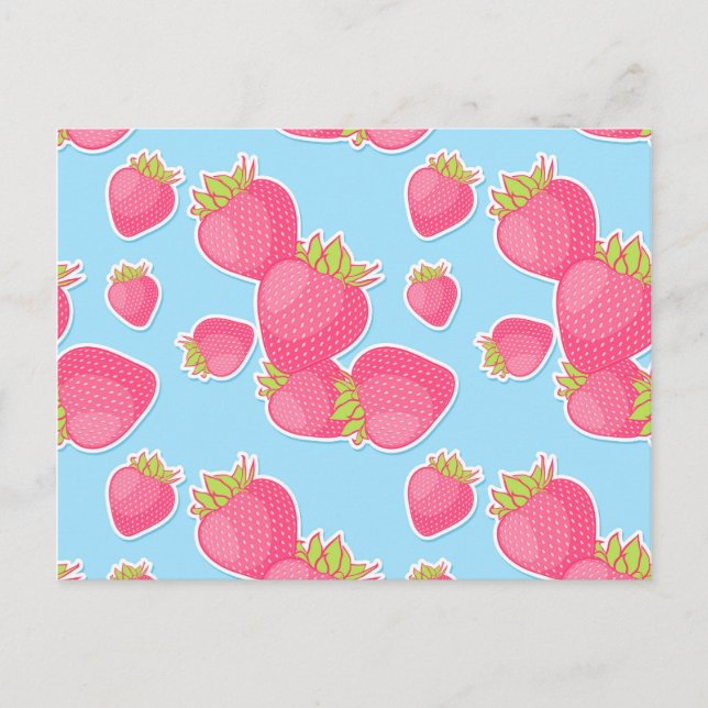 Postal Whimsical Strawberry Pattern on Blue (Anverso)