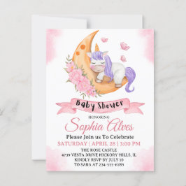 Postal Whimsical Unicorn Moon Baby Shower Para Niña