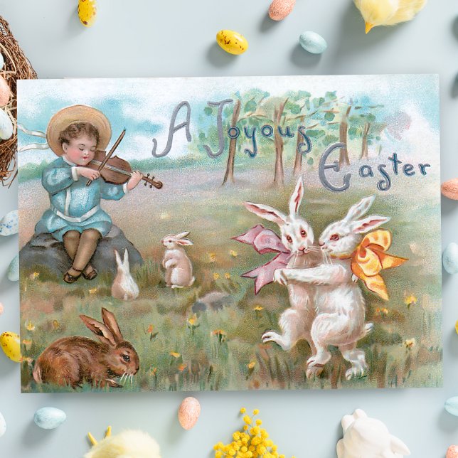 Postal Whimsical Vintage Dancing Easter Bunnix (Subido por el creador)