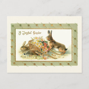 Postal Whimsical Vintage Easter Bunnies & Daisies