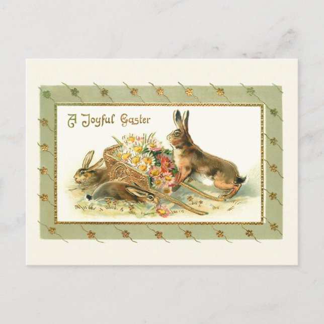 Postal Whimsical Vintage Easter Bunnies & Daisies (Anverso)