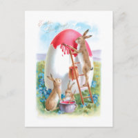 Whimsical Vintage Easter Bunnix y huevo gigante