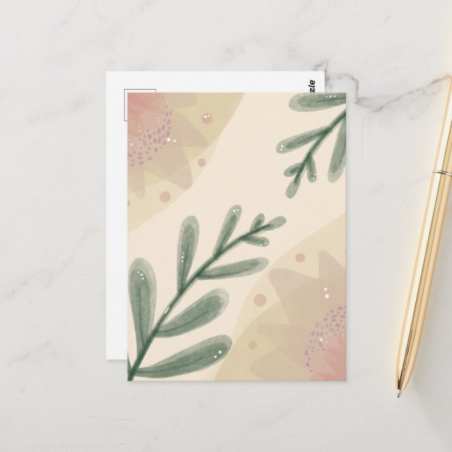 Postal Whimsical Watercolor Boho Hojas Botánicas (Anverso/Reverso In Situ)