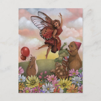 Postal Whimsical Wildflower Fairy Goodbye Animal Friends