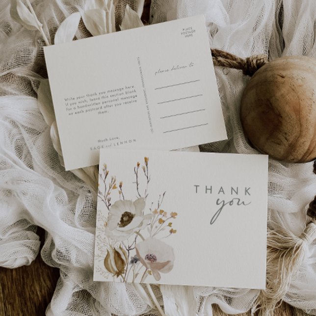 Postal Whimsical Wildflower | Ivory Wedding Thank You (Subido por el creador)