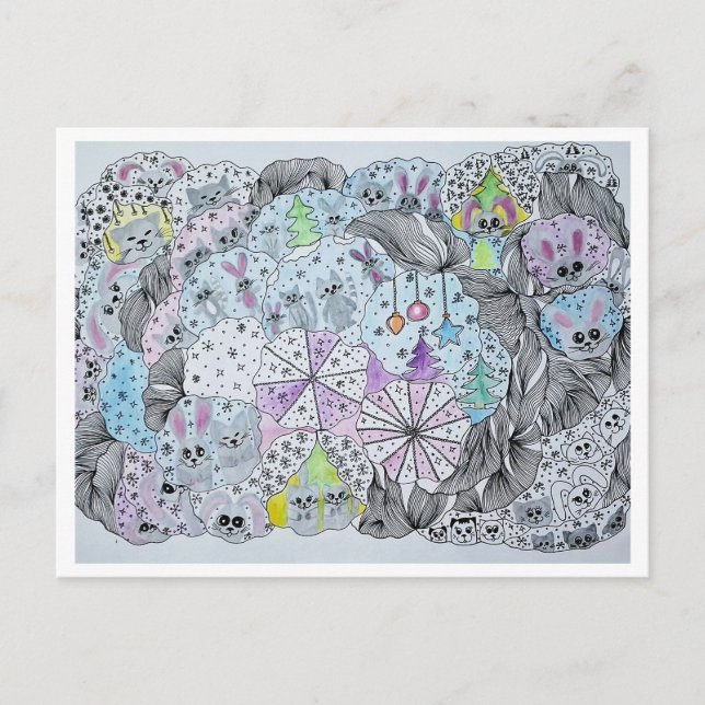 Postal Whimsical Winter Magical Forest Creatures (Anverso)