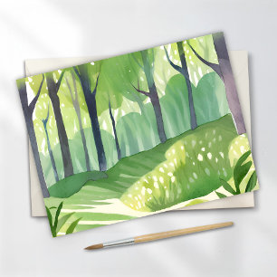 Postal Whimsical Woods   Paisaje de acuarela forestal