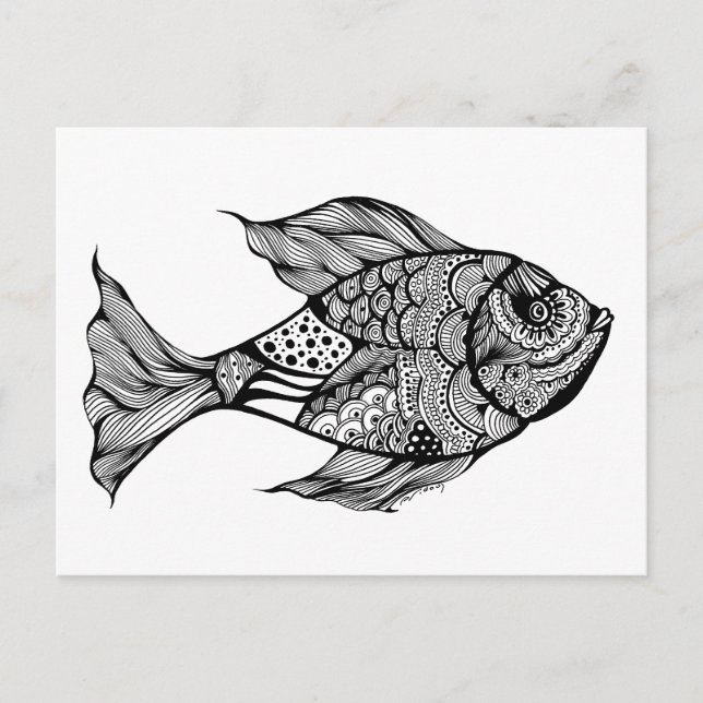 Postal Whimsy Fish Doodle Art (Anverso)