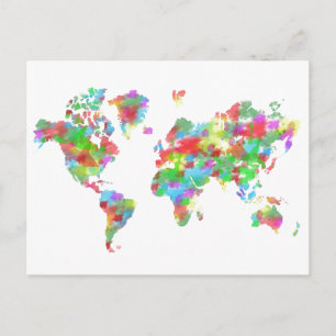 Postal Whimsy Watercolor Planisphere - Mapa del mundo