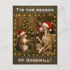 Postal Whippet and Squirrel Christmas greetings postcard