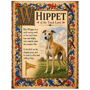 Postal Whippet, Arte de Bestiario Medieval