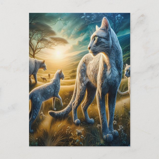 Postal Whisker Wonderland: Familia felina Frolic (Anverso)