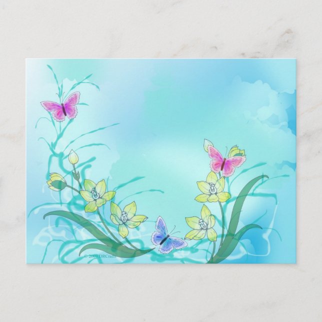 Postal Whispy blue con mariposas (Anverso)