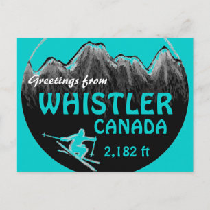 Postal Whistler Canada verde azulado greetings ski art po