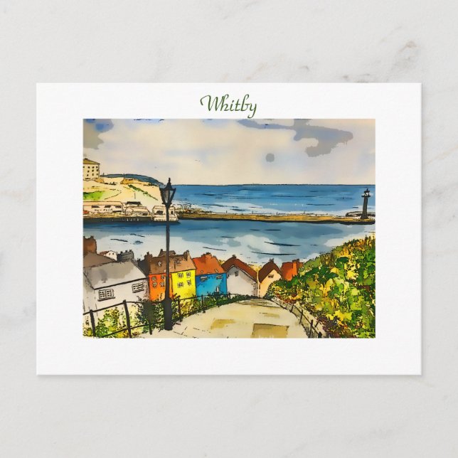 Postal Whitby 199 Steps Arte original (Anverso)