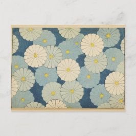 Postal White and blue Japanese flower design postcard