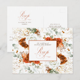 Postal White and Terracotta Wedding RSVP Postcard