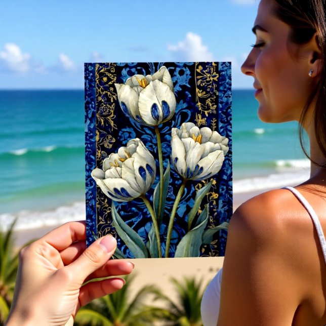 Postal White Blue Tulip Damask (Subido por el creador)