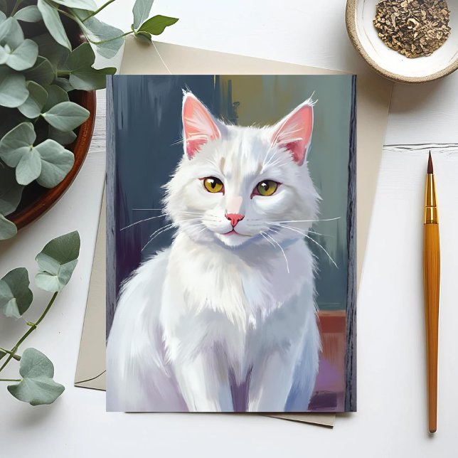 Postal White Cat | Watercolor Cat Pet Painting (Subido por el creador)