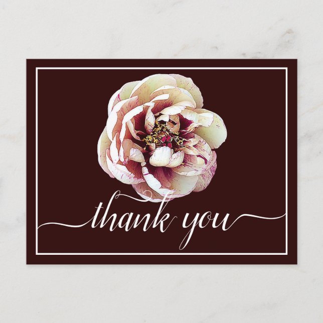 Postal White & Crimson Peony Wine Background Gracias (Anverso)