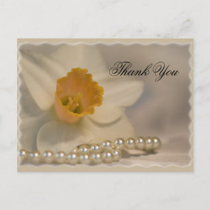Postal White Daffodil and Pearls Gracias