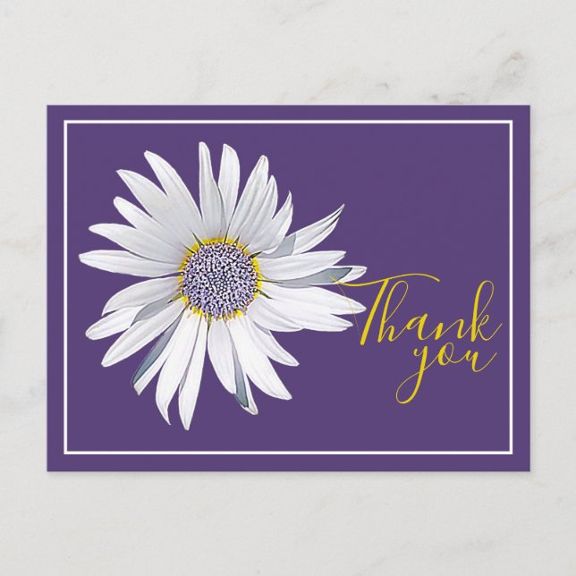 Postal White Daisy Purple Background Gracias (Anverso)