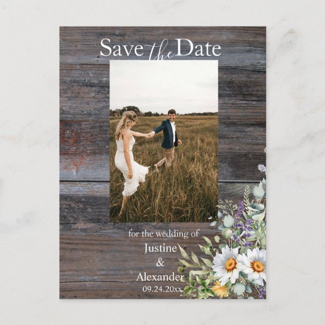 Postal White Daisy Save the Date Photo (Anverso)