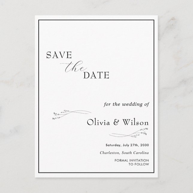 Postal White Elegant Minimalist Wedding Save the Date (Anverso)