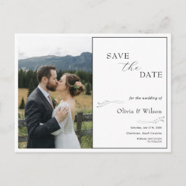 Postal White Elegant Minimalist With Photo Save the Date