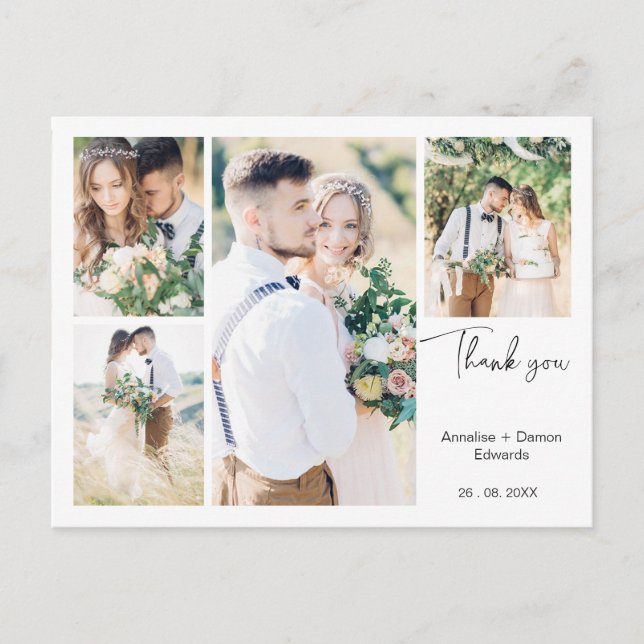 Postal White Four Photo Boda Gracias Postcard (Anverso)